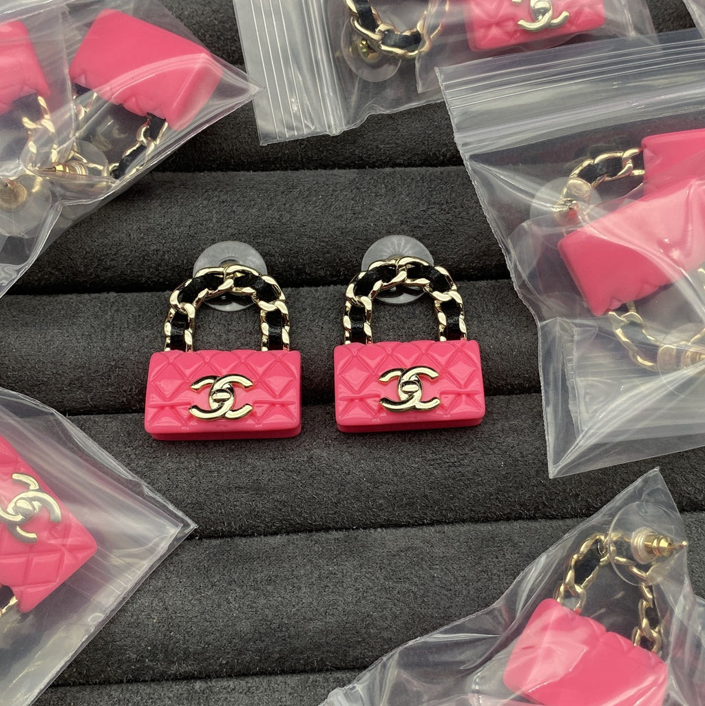 Chanel Classic Pink Bag 18K Gold Earrings product image 2, provided for visual reference and product detail review