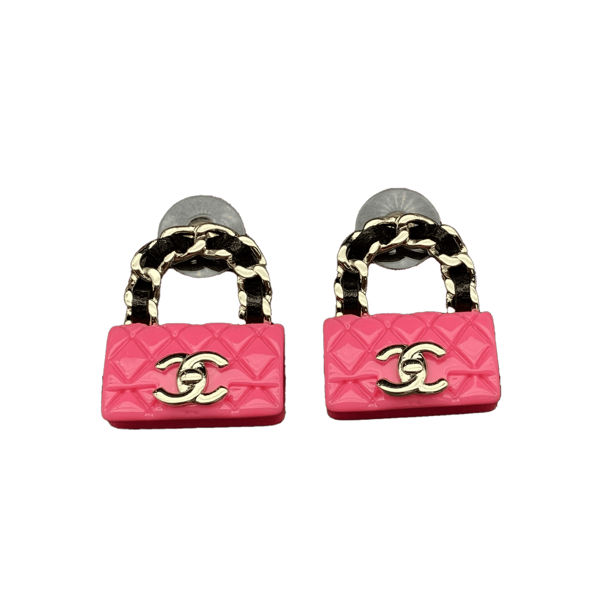 Chanel Classic Pink Bag 18K Gold Earrings product image 1, provided for visual reference and product detail review