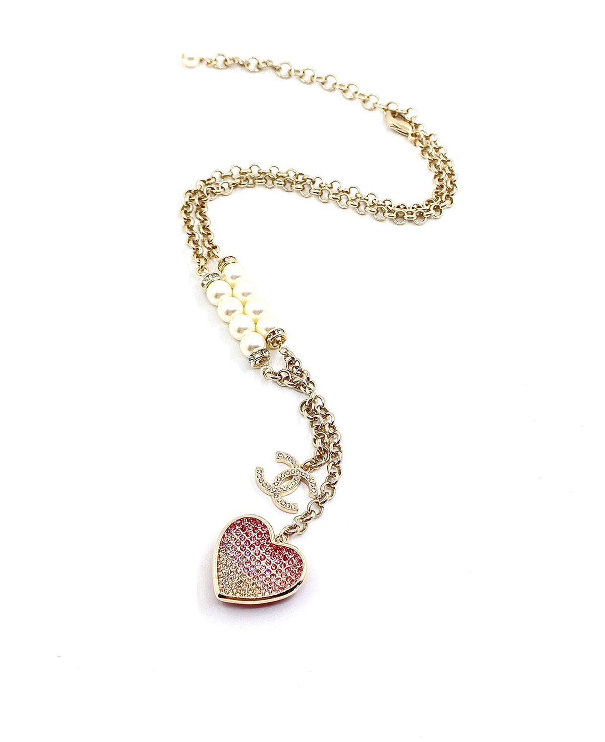 Chanel Pink Heart Diamonds 18K Gold Necklace product image 3, provided for visual reference and product detail review