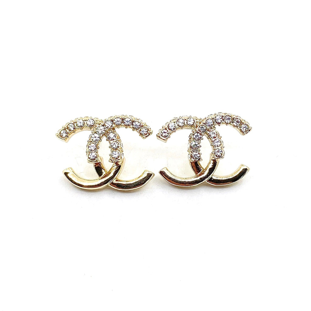 Chanel Half Diamond 18K Gold Earrings product image 1, provided for visual reference and product detail review