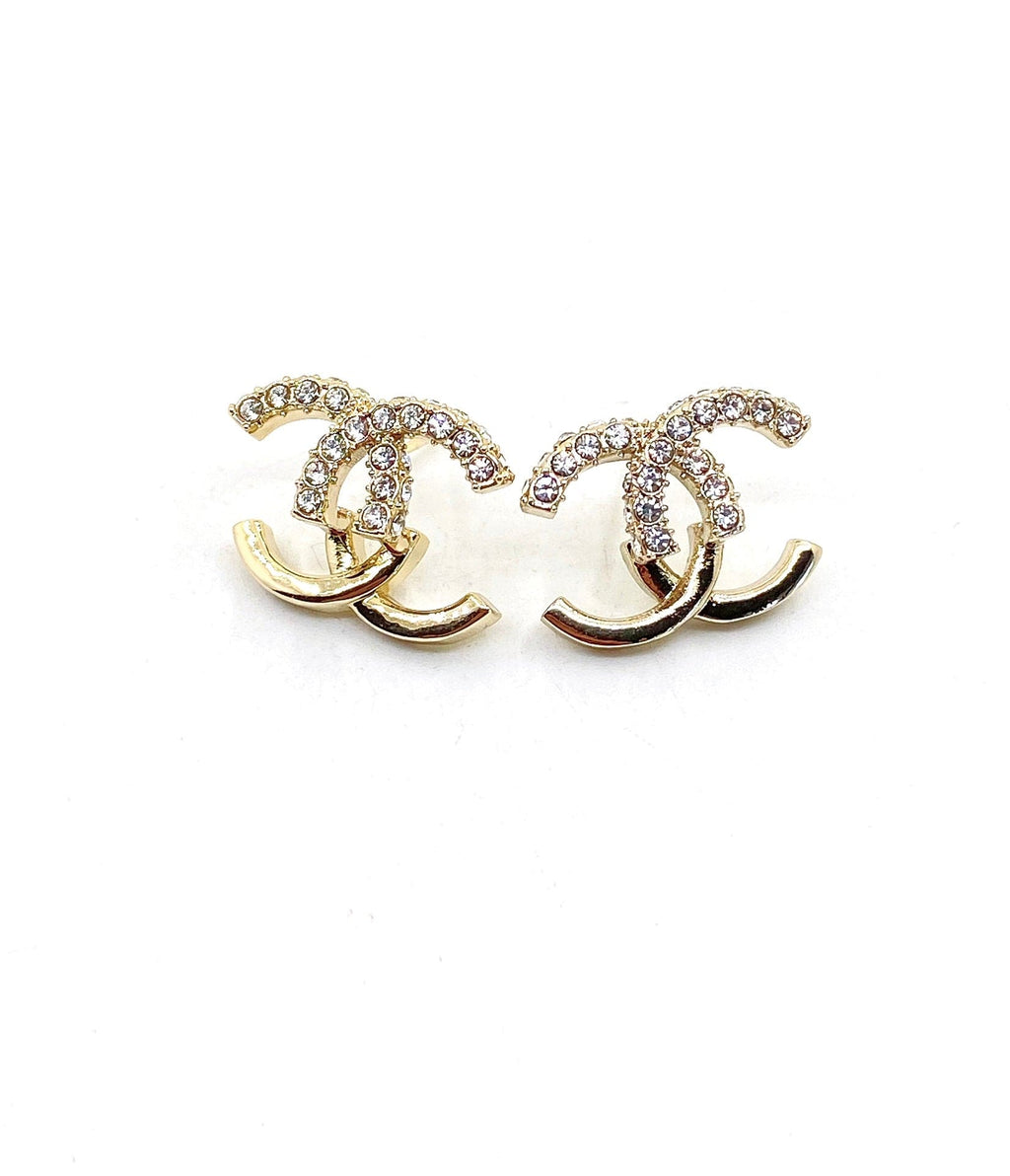 Chanel Half Diamond 18K Gold Earrings product image 2, provided for visual reference and product detail review