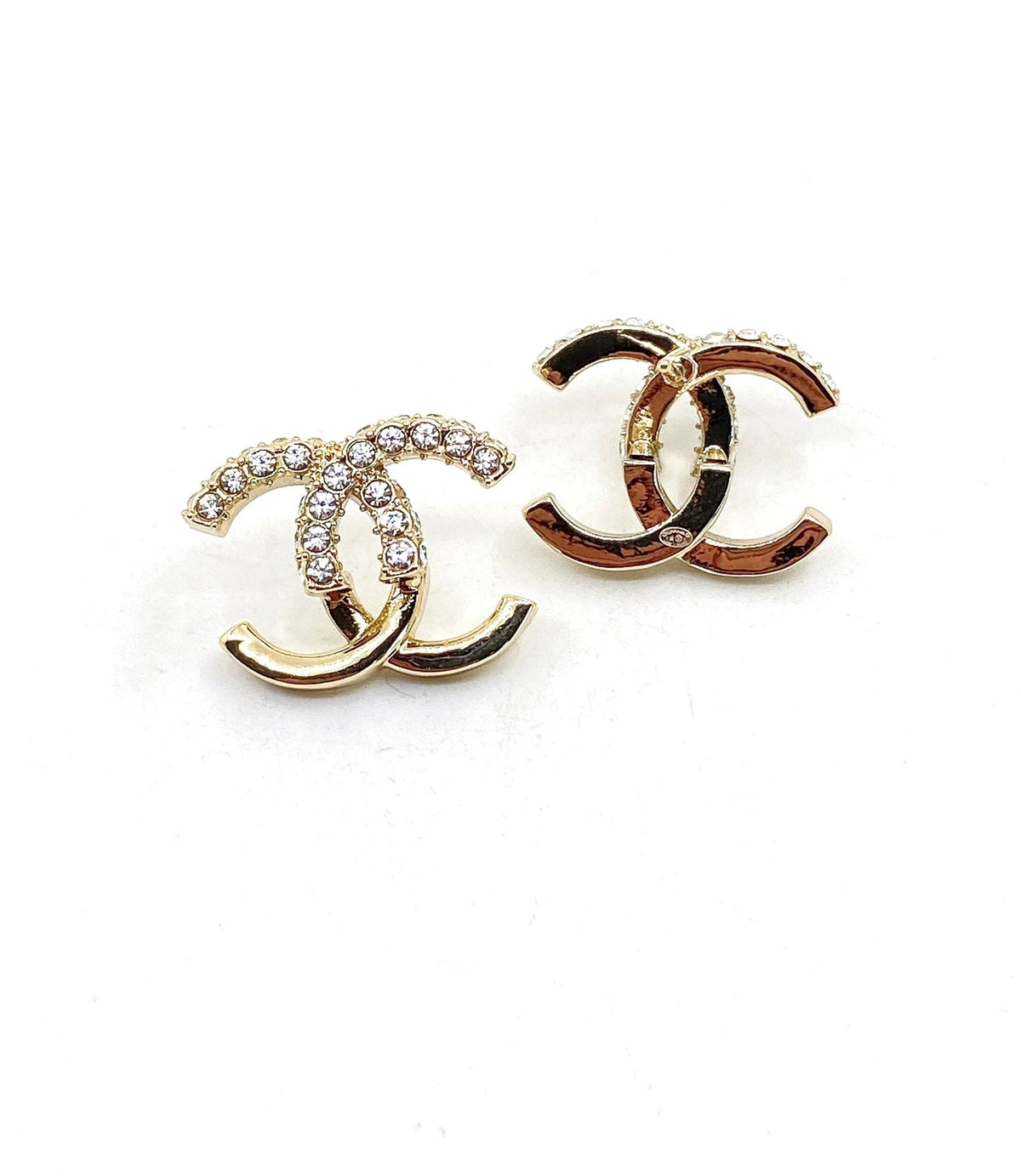 Chanel Half Diamond 18K Gold Earrings product image 3, provided for visual reference and product detail review