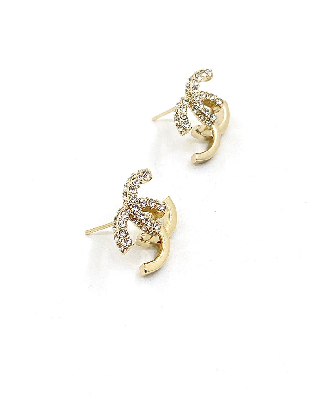 Chanel Half Diamond 18K Gold Earrings product image 4, provided for visual reference and product detail review