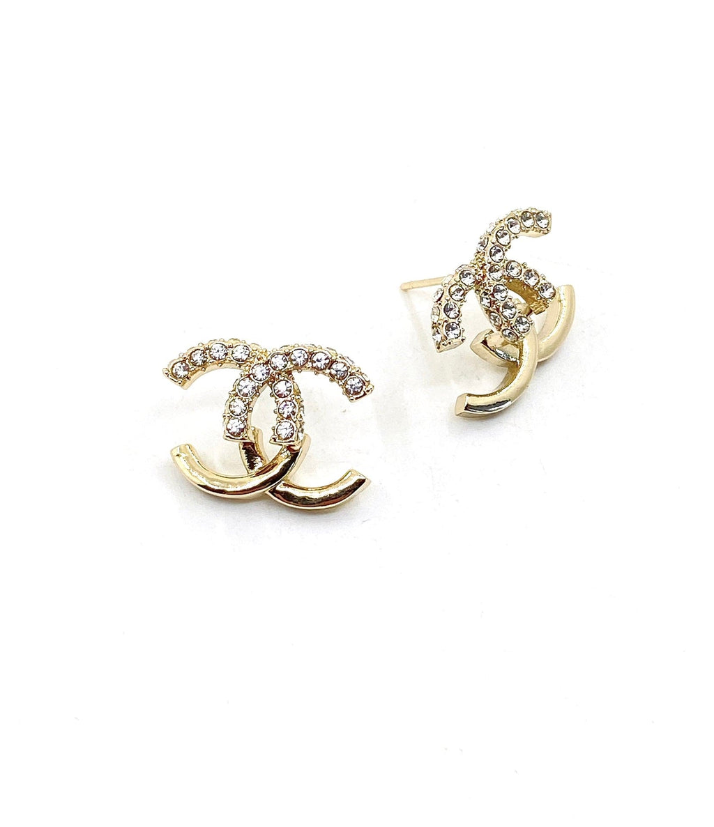 Chanel Half Diamond 18K Gold Earrings product image 5, provided for visual reference and product detail review