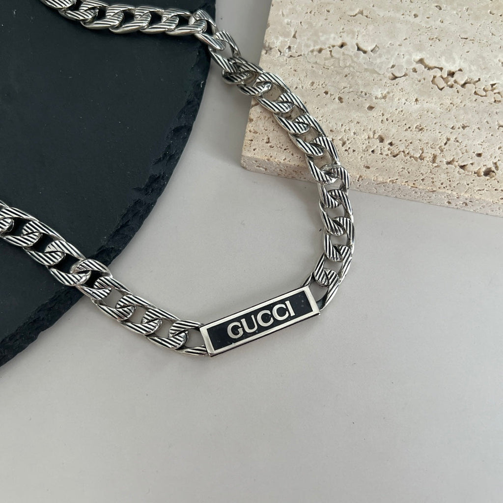 Double Gucci Logo Enamel Chain Necklace product image 4, provided for visual reference and product detail review