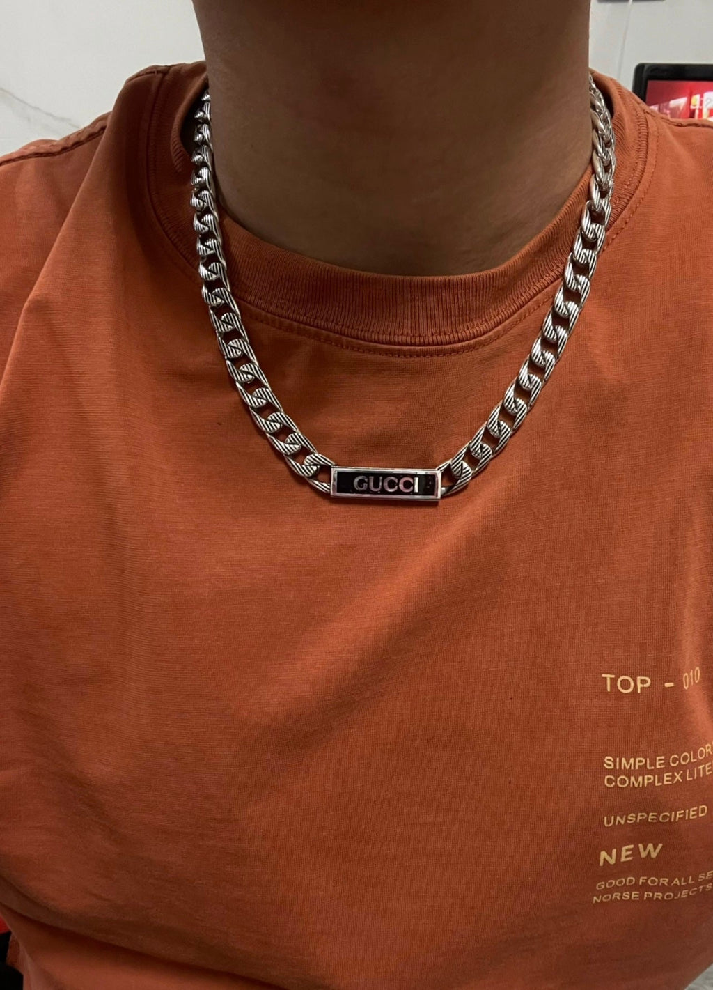 Double Gucci Logo Enamel Chain Necklace product image 2, provided for visual reference and product detail review