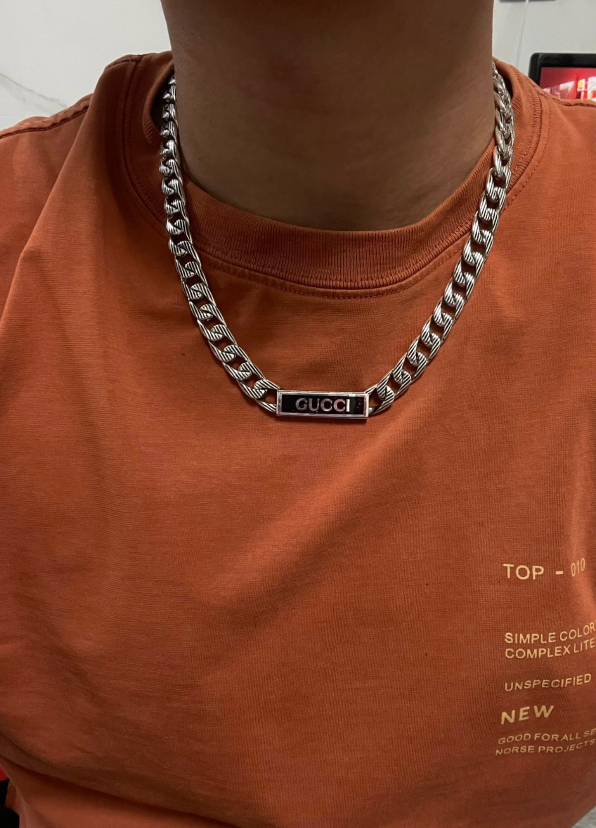 Double Gucci Logo Enamel Chain Necklace product image 2, provided for visual reference and product detail review