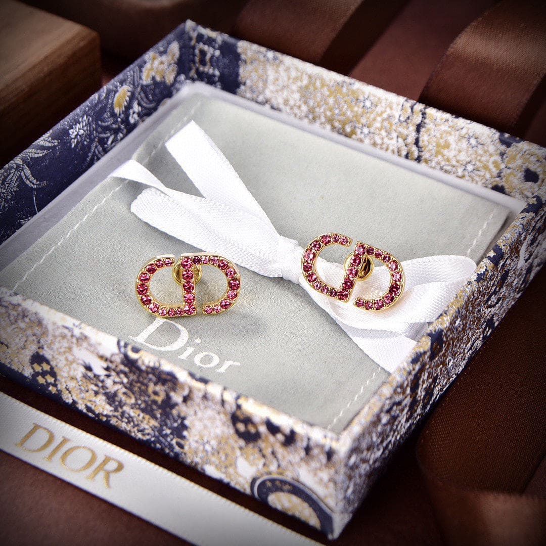 Dior Petit Stud Fuchsia Crystals 18K Gold Earrings product image 5, provided for visual reference and product detail review