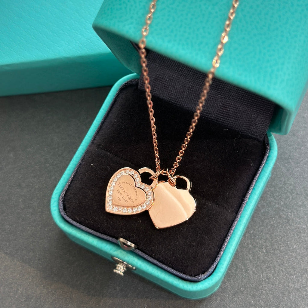 Tiffany Red Double Heart Diamond 18K Gold Necklace product image 2, provided for visual reference and product detail review