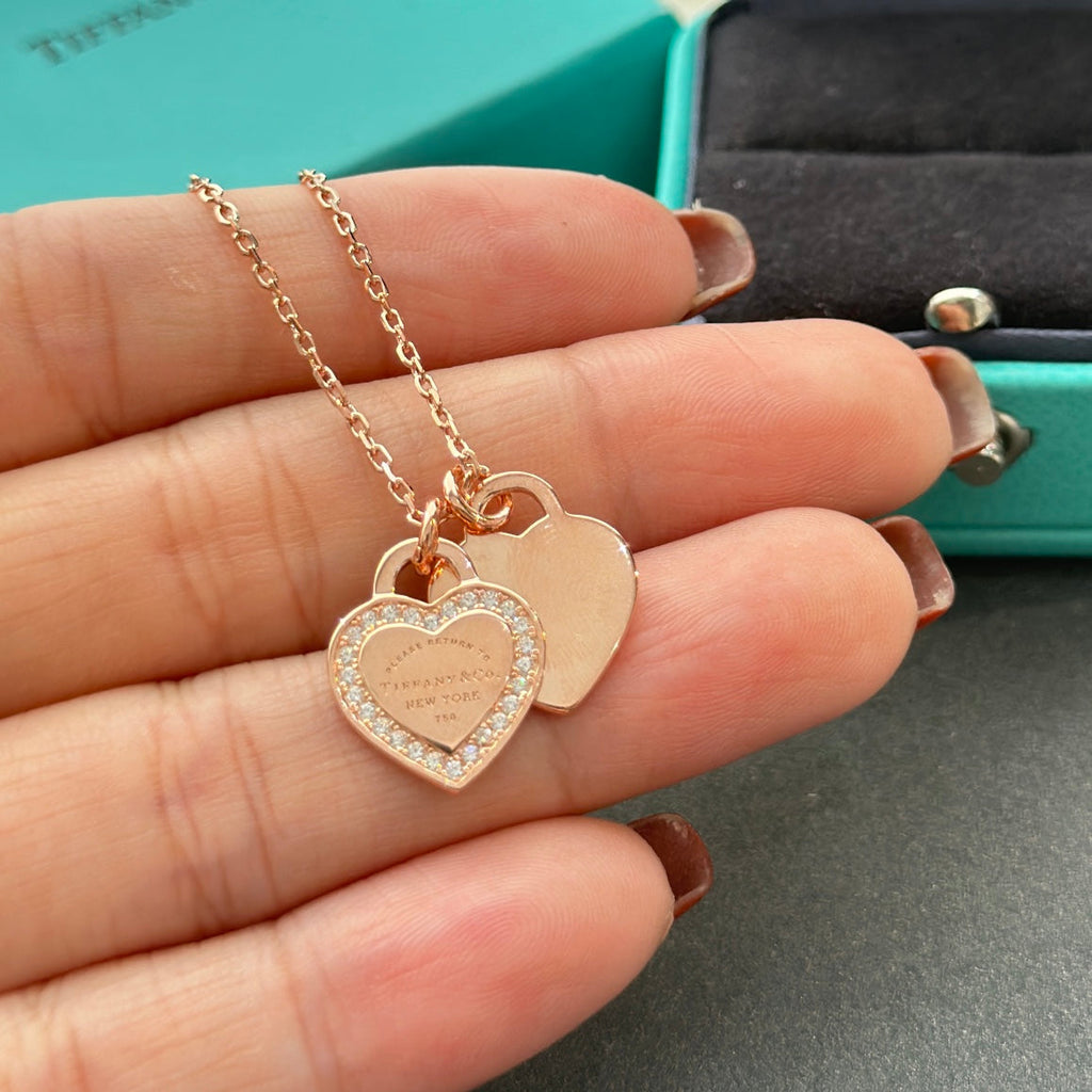 Tiffany Red Double Heart Diamond 18K Gold Necklace product image 3, provided for visual reference and product detail review