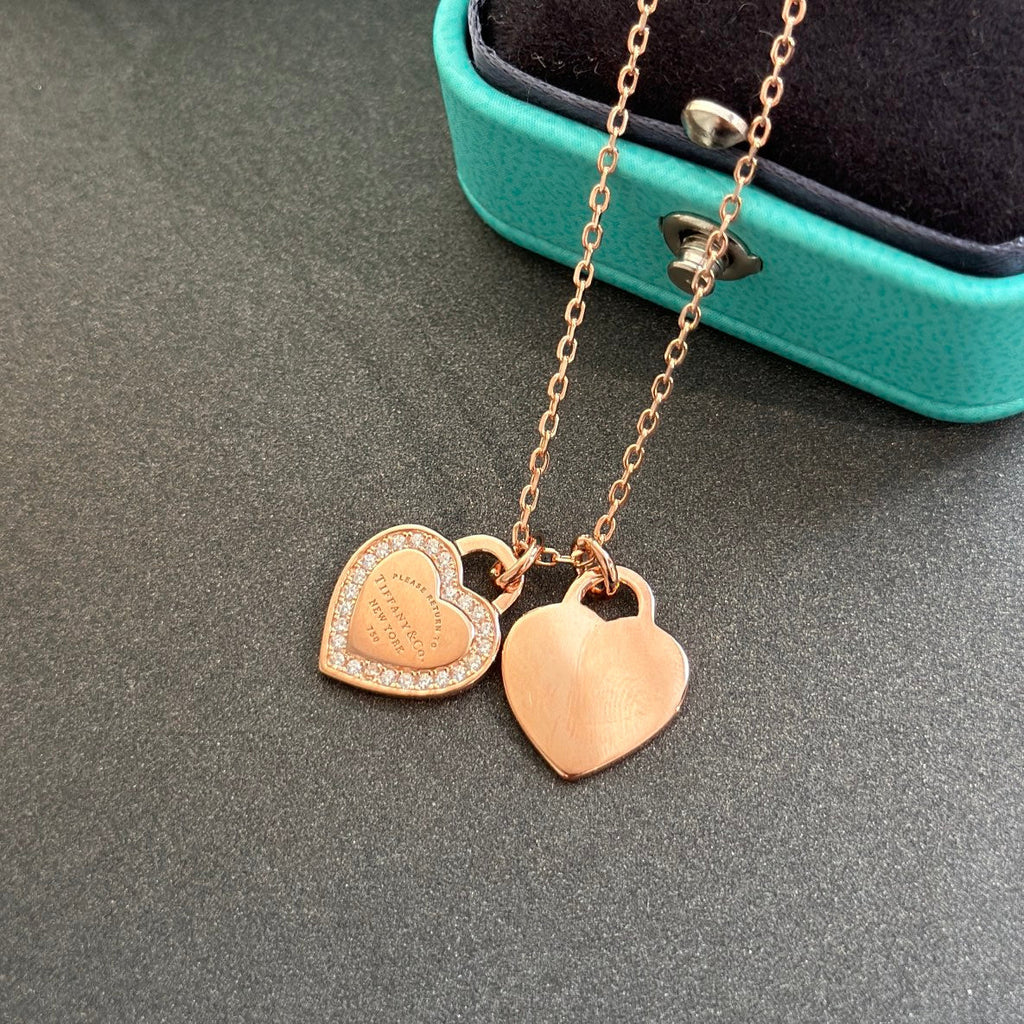 Tiffany Red Double Heart Diamond 18K Gold Necklace product image 5, provided for visual reference and product detail review