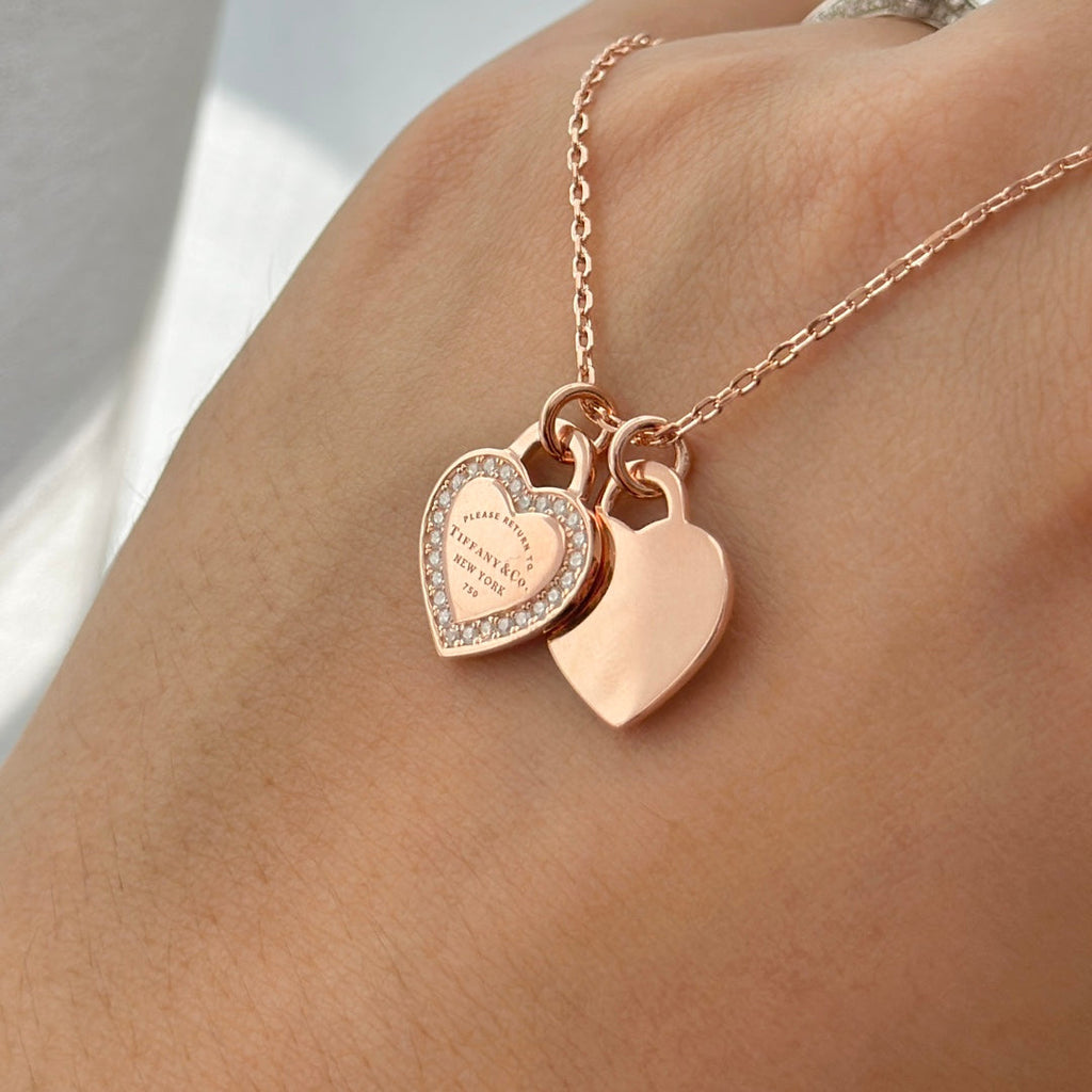Tiffany Red Double Heart Diamond 18K Gold Necklace product image 6, provided for visual reference and product detail review