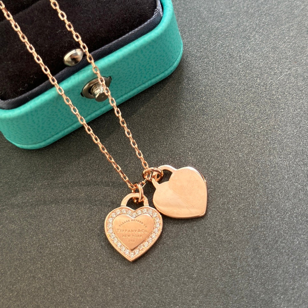 Tiffany Red Double Heart Diamond 18K Gold Necklace product image 7, provided for visual reference and product detail review