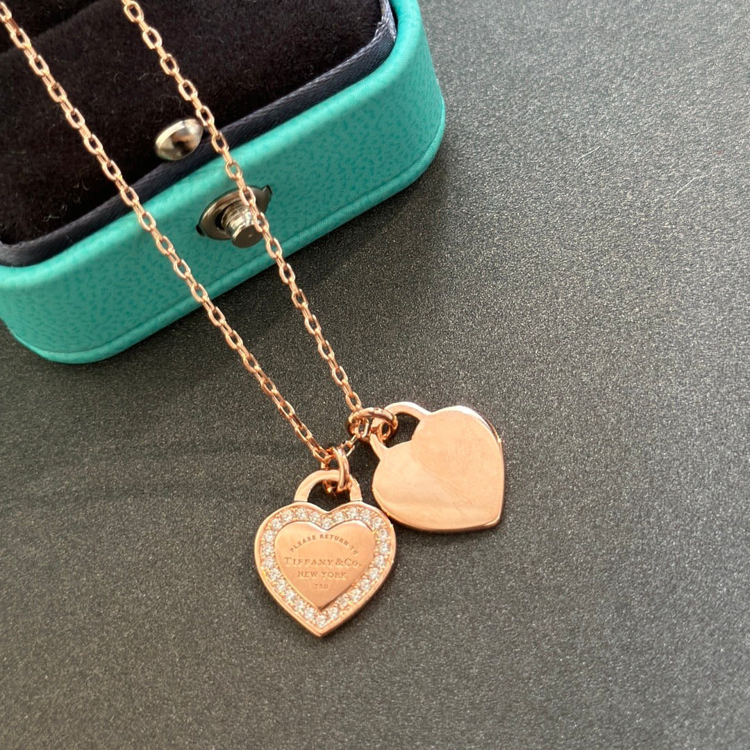 Tiffany Red Double Heart Diamond 18K Gold Necklace product image 7, provided for visual reference and product detail review