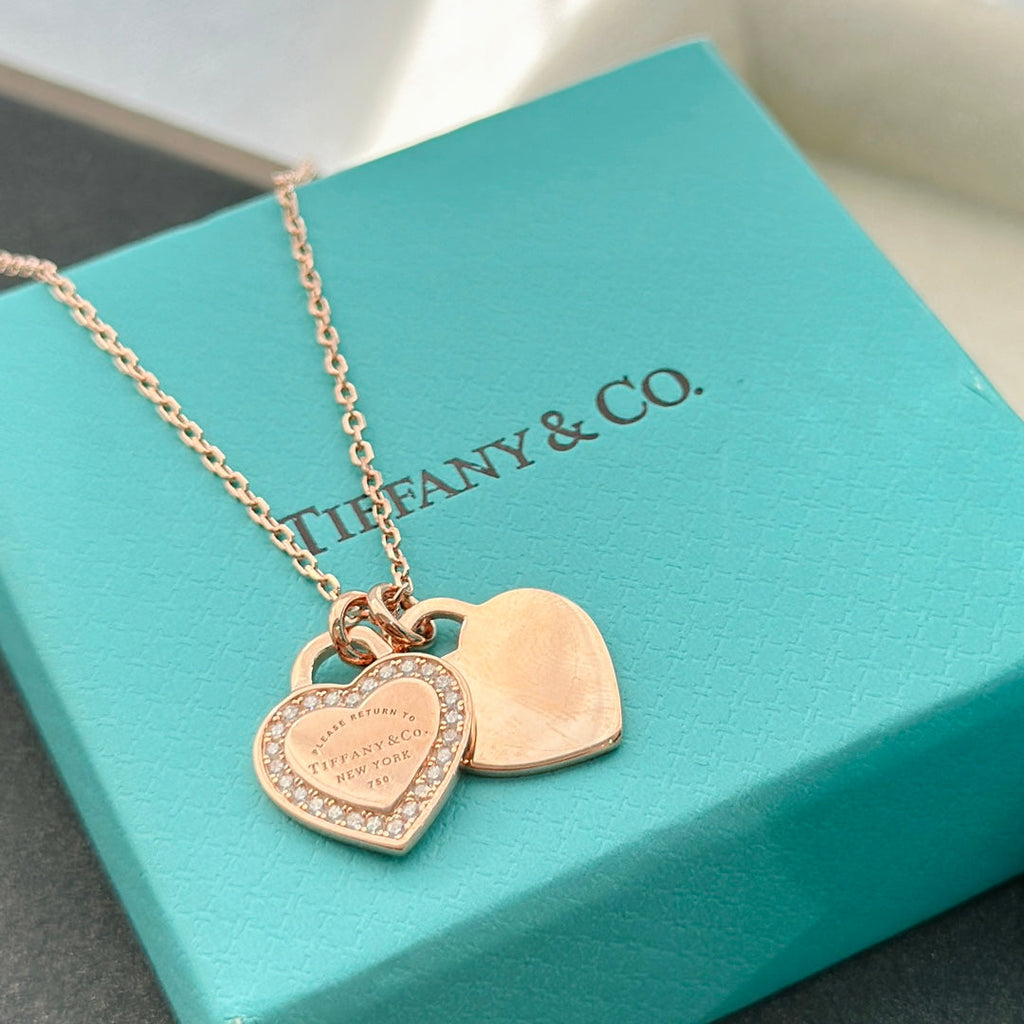 Tiffany Red Double Heart Diamond 18K Gold Necklace product image 8, provided for visual reference and product detail review