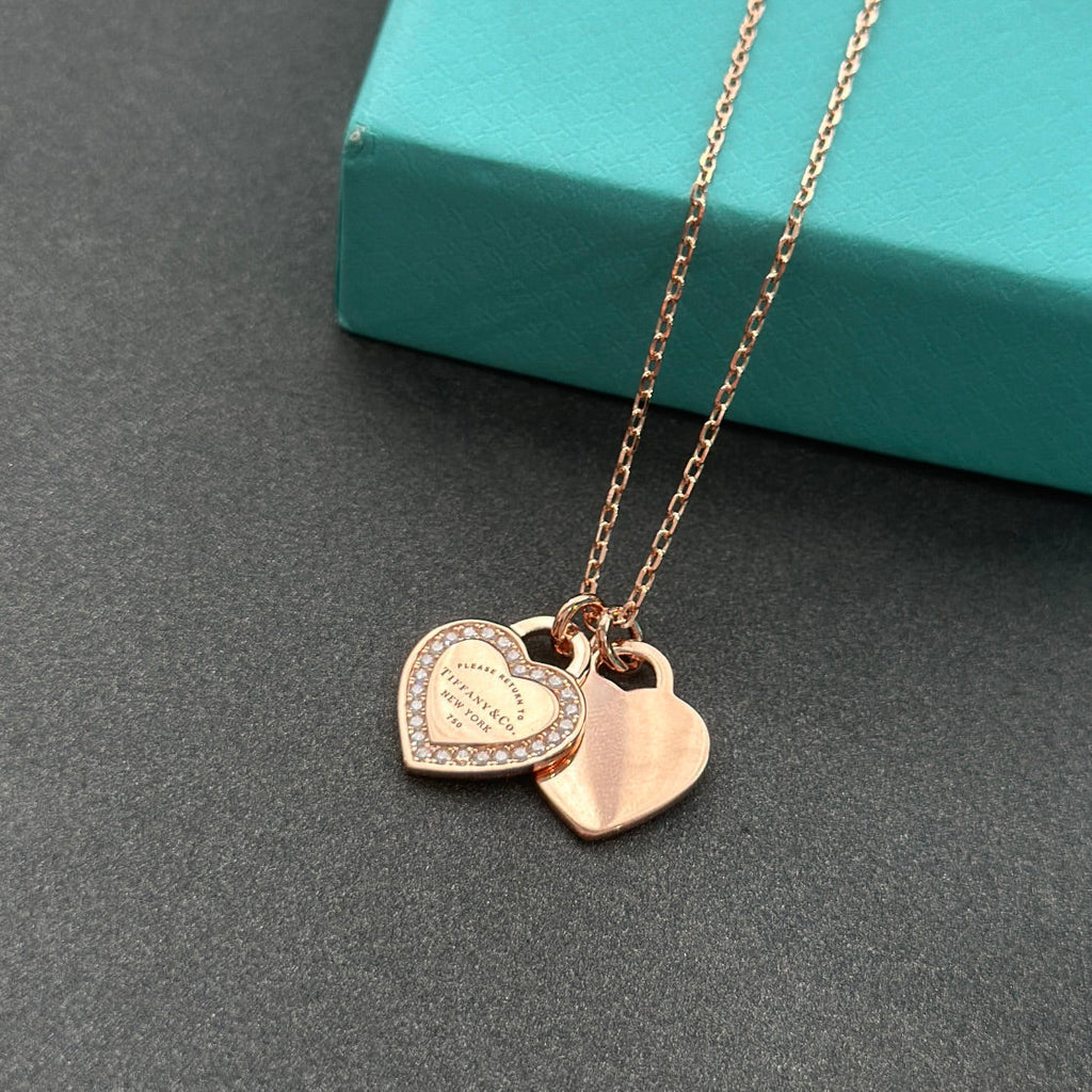 Tiffany Red Double Heart Diamond 18K Gold Necklace product image 9, provided for visual reference and product detail review