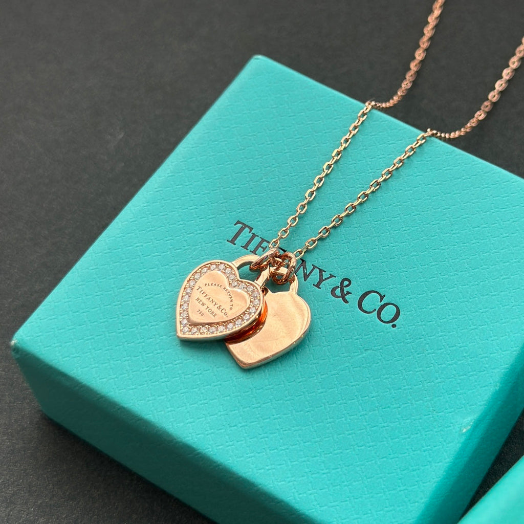 Tiffany Red Double Heart Diamond 18K Gold Necklace product image 10, provided for visual reference and product detail review