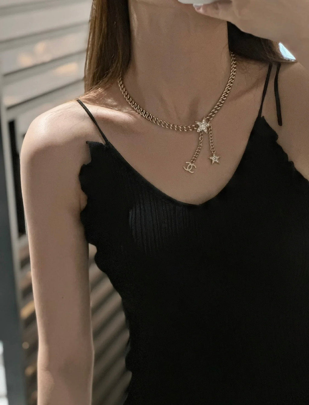 Chanel Rhinestone Star Chain 18K Gold Necklace product image 3, provided for visual reference and product detail review