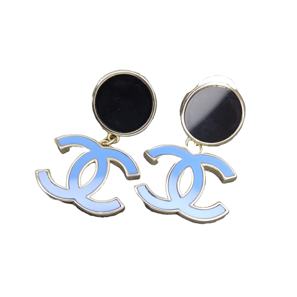 Chanel Classic Blue Dangle 18K Gold Earrings product image 1, provided for visual reference and product detail review