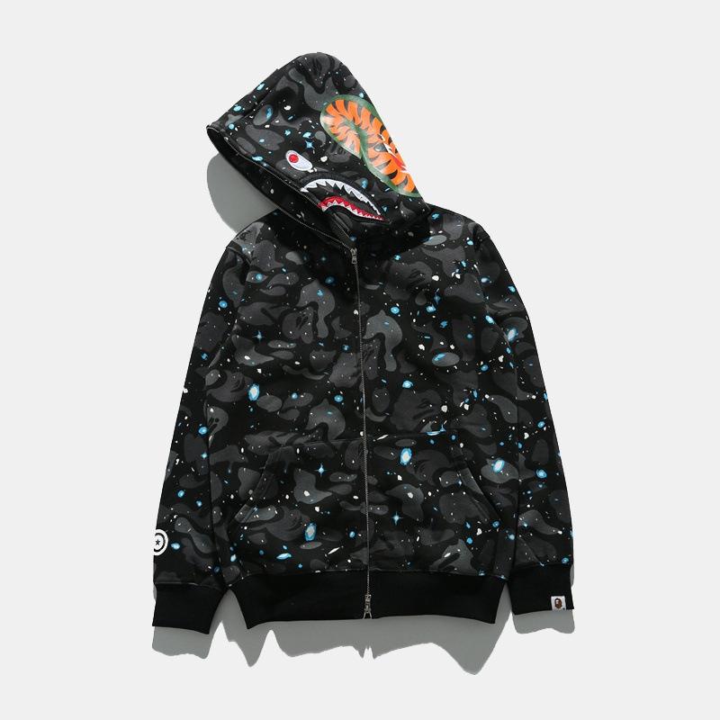 Bathing Ape Hoodie Autumn and Winter Men Shark Luminous Camouflage Brushed Shark Sweater Men Hooded Casual Coat product