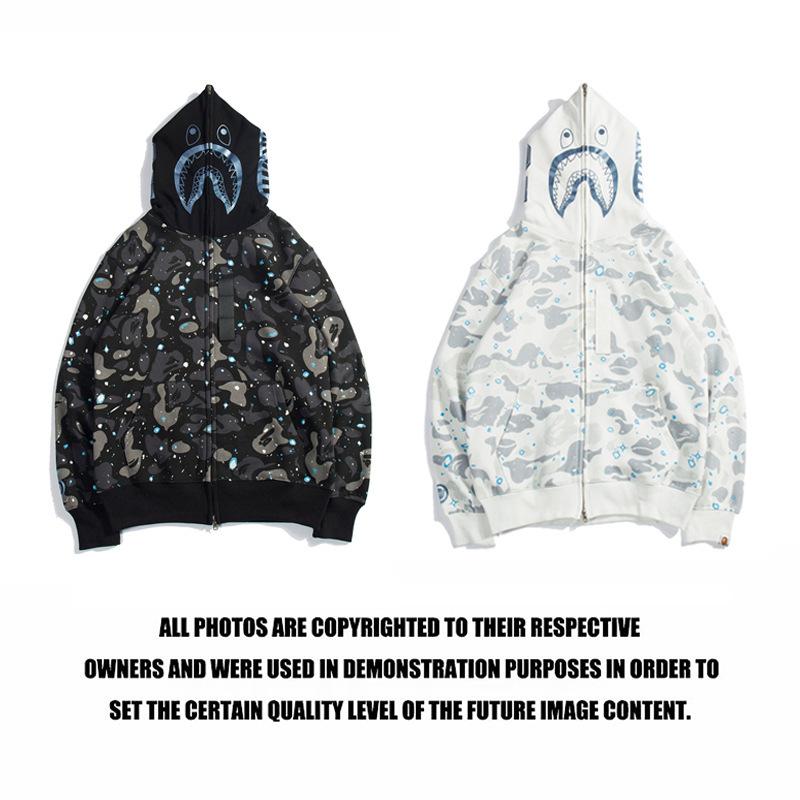Bathing Ape Hoodie Starry Sky Sweater Black and White Starry Sky Blue Shark Hat Printed Casual Hooded Sweater product image