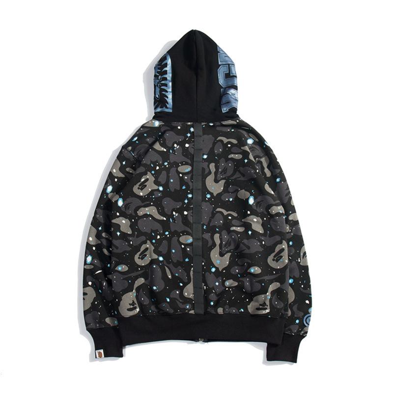 Bathing Ape Hoodie Starry Sky Sweater Black and White Starry Sky Blue Shark Hat Printed Casual Hooded Sweater product image