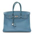 Taurillon Clemence Birkin 35 Blue Jean product image 1, provided for visual reference and product detail review