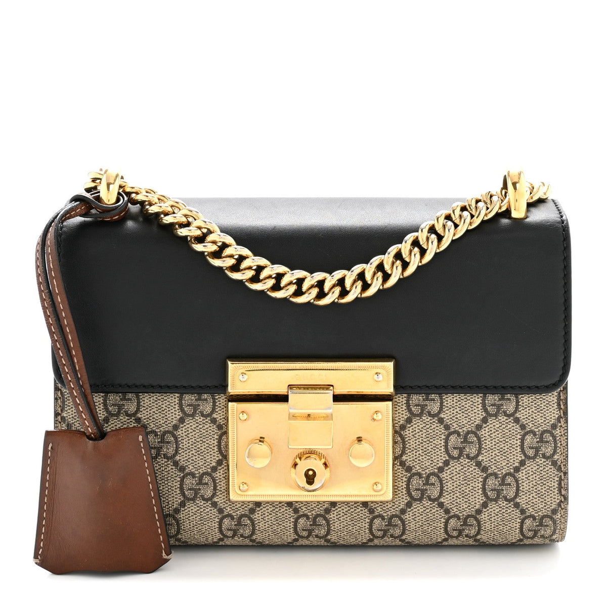 GG Supreme Monogram Calfskin Small Padlock Shoulder Bag Beige Black Cuir product image 1, provided for visual reference and
