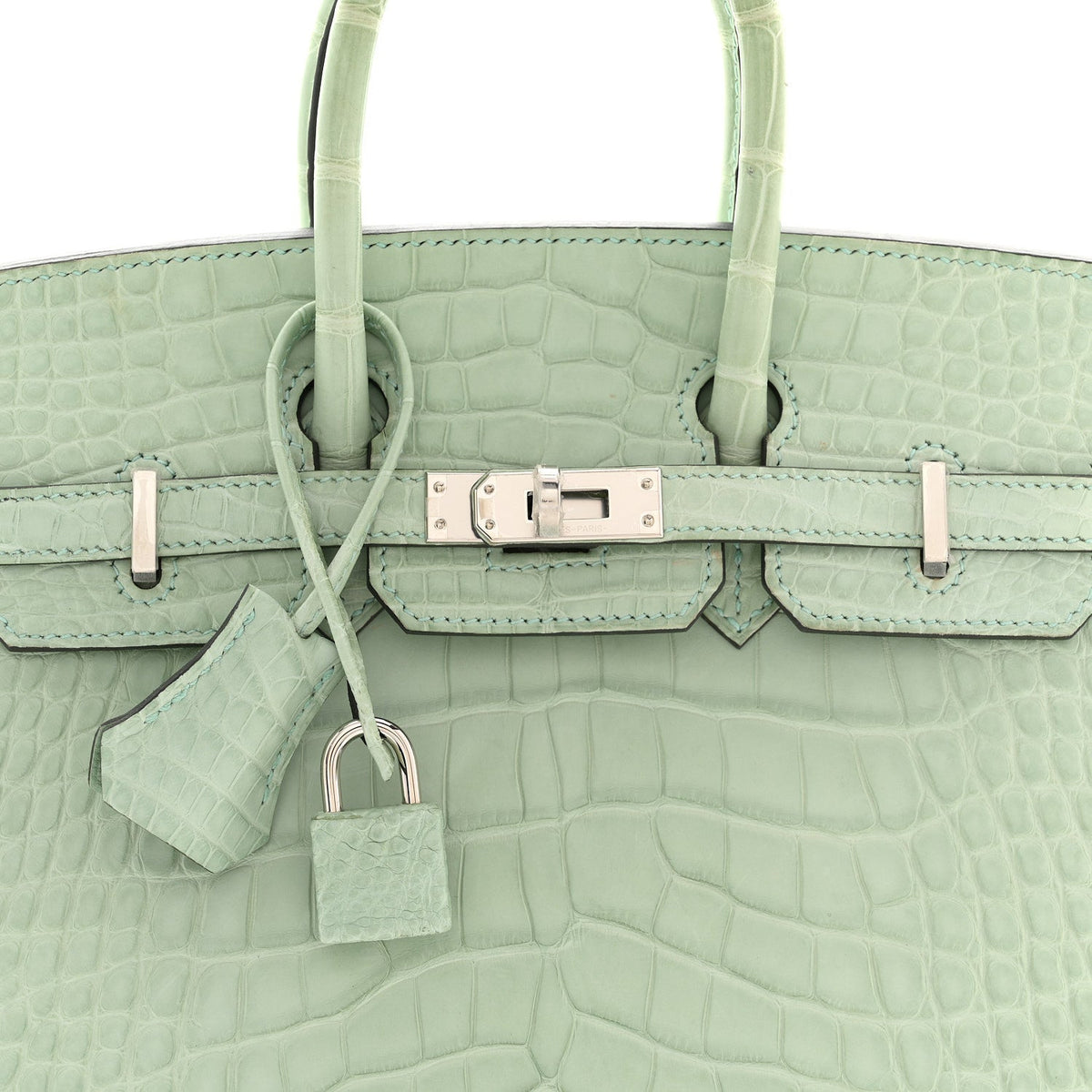 Matte Alligator Birkin Sellier 25 Vert D'eau product image 8, provided for visual reference and product detail review