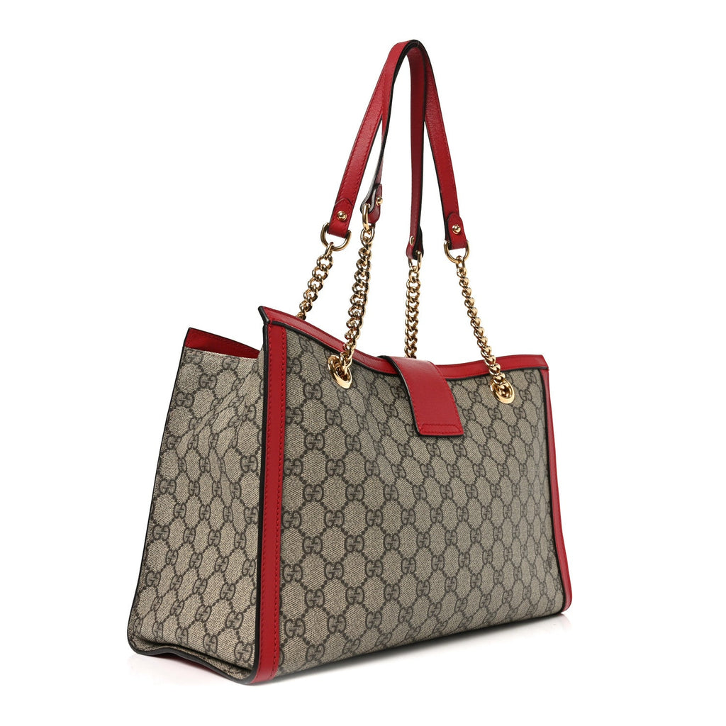 GG Supreme Monogram Medium Padlock Tote Hibiscus Red product image 2, provided for visual reference and product detail review