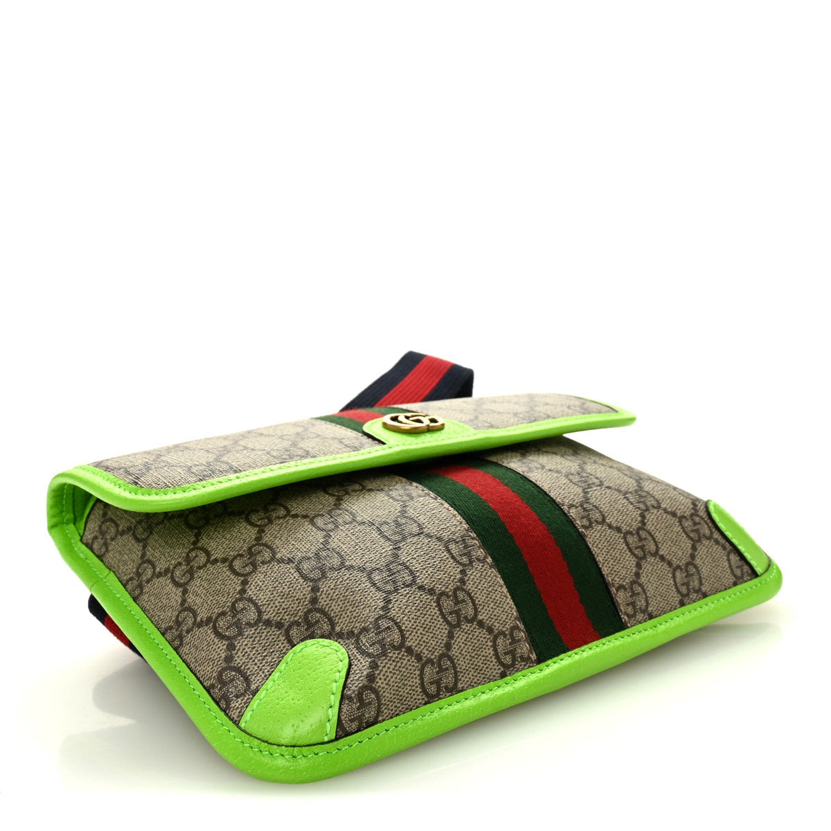 GG Supreme Monogram Web Small Ophidia Belt Bag Beige Ebony Electric Green product image 4, provided for visual reference and