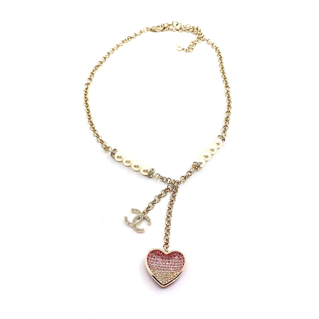 Chanel Pink Heart Diamonds 18K Gold Necklace product image 1, provided for visual reference and product detail review