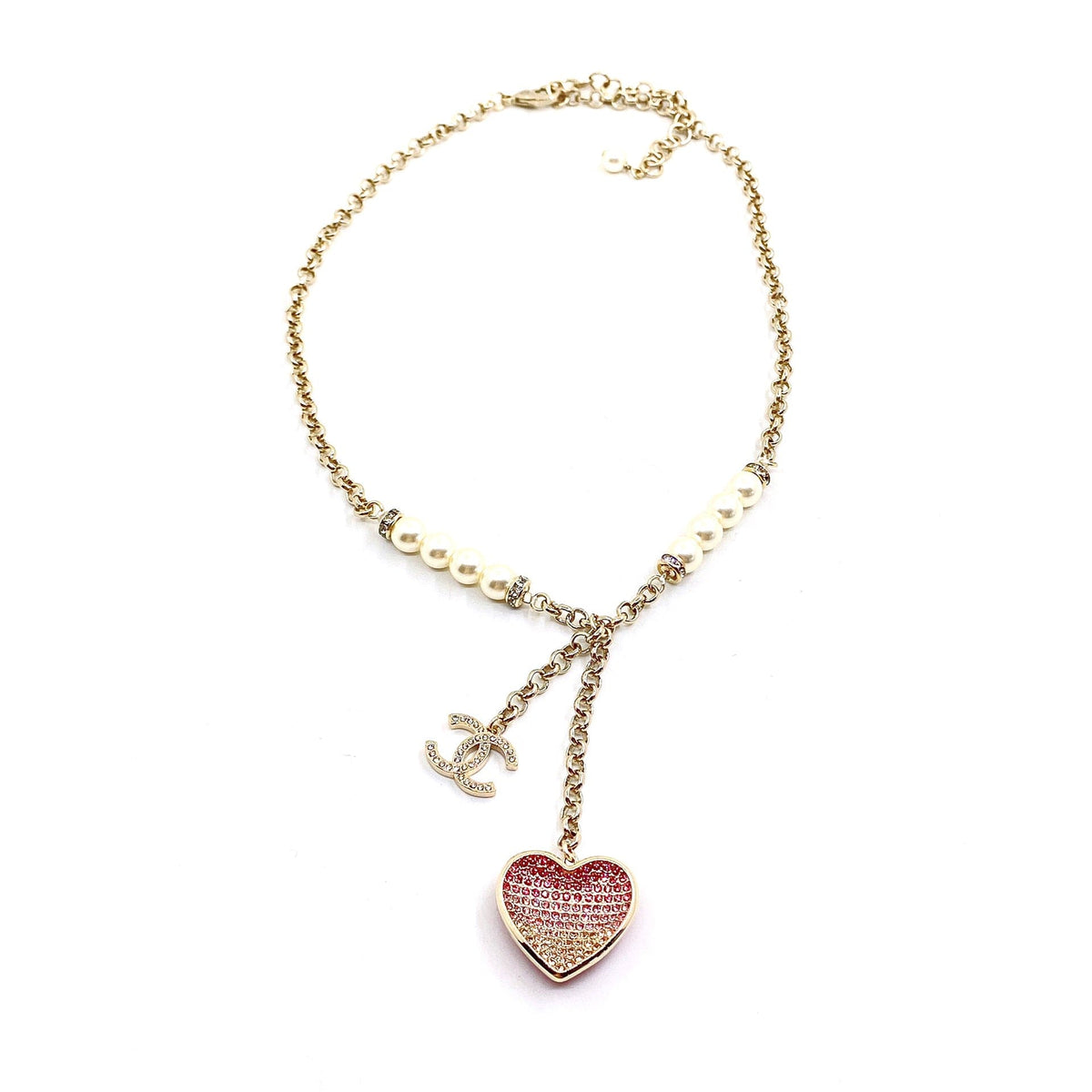 Chanel Pink Heart Diamonds 18K Gold Necklace product image 1, provided for visual reference and product detail review