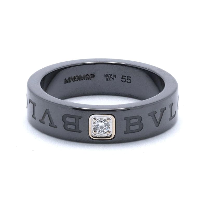 Bvlgari Black Ceramic Diamond 18K White Gold Ring product image 2, provided for visual reference and product detail review