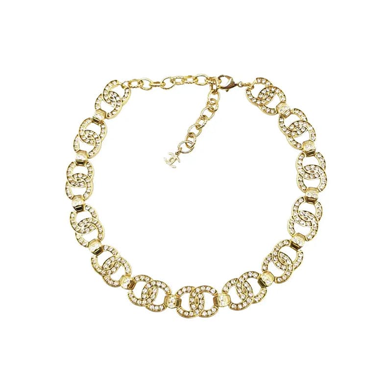 Chanel Rhinestone 2021 Interlocking Choker 18K Gold Necklace product image 1, provided for visual reference and product