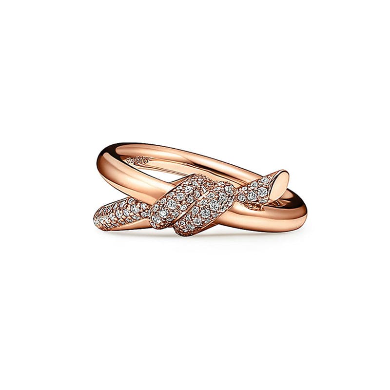 Tiffany Knot Double Row Diamonds 18K Rose Gold Ring product image 1, provided for visual reference and product detail review