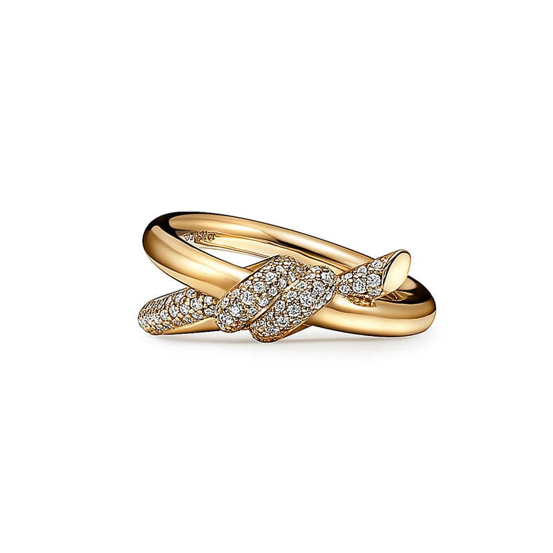 Knot Double Row Diamonds 18K Yellow Gold Ring product image 1, provided for visual reference and product detail review