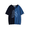 Bathing Ape T-Shirt Tiger Head Shark Head Stitching Denim Color Short Sleeve T-shirt product image 1, provided for visual