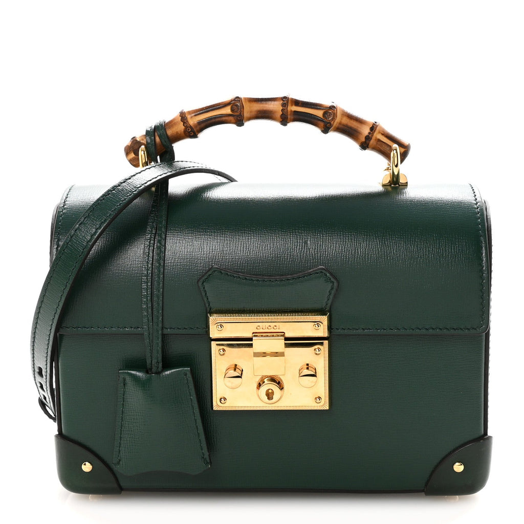 Azalea Calfskin Small Padlock Bamboo Shoulder Bag Vintage Green product image 1, provided for visual reference and product