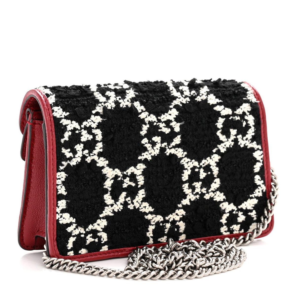 Tweed GG Monogram Super Mini Dionysus Shoulder Bag Black White Romantic Cherry product image 3, provided for visual