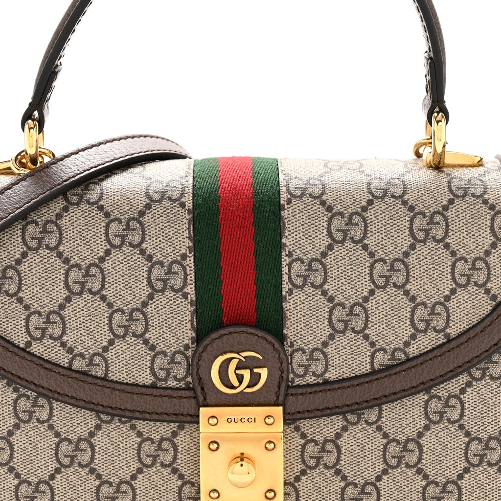 GG Supreme Monogram Textured Dollar Calfskin Web Small Ophidia Padlock Top Handle Bag Beige Ebony New Acero product image 8,