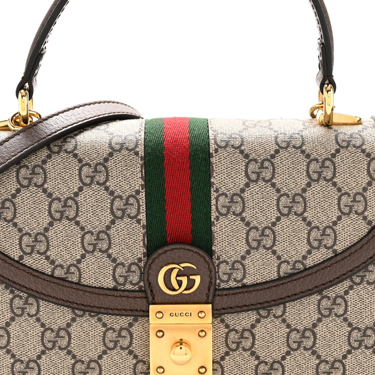 GG Supreme Monogram Textured Dollar Calfskin Web Small Ophidia Padlock Top Handle Bag Beige Ebony New Acero product image 8,