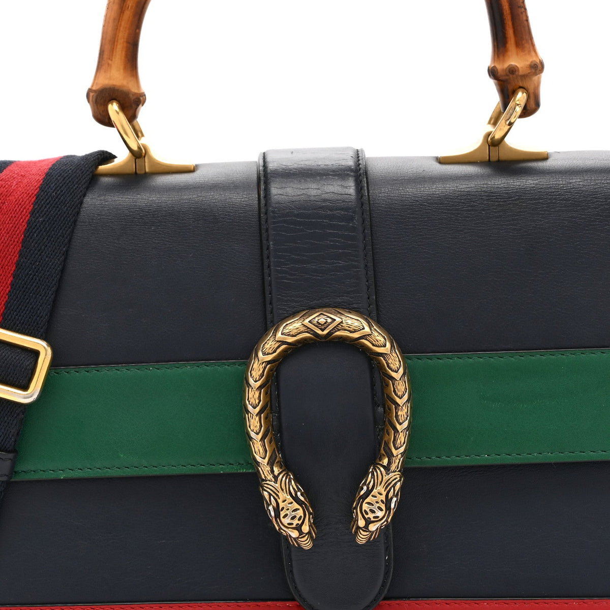 Moon Calfskin Bamboo Web Medium Dionysus Top Handle Bag Blue Emerald Hibiscus Red product image 8, provided for visual