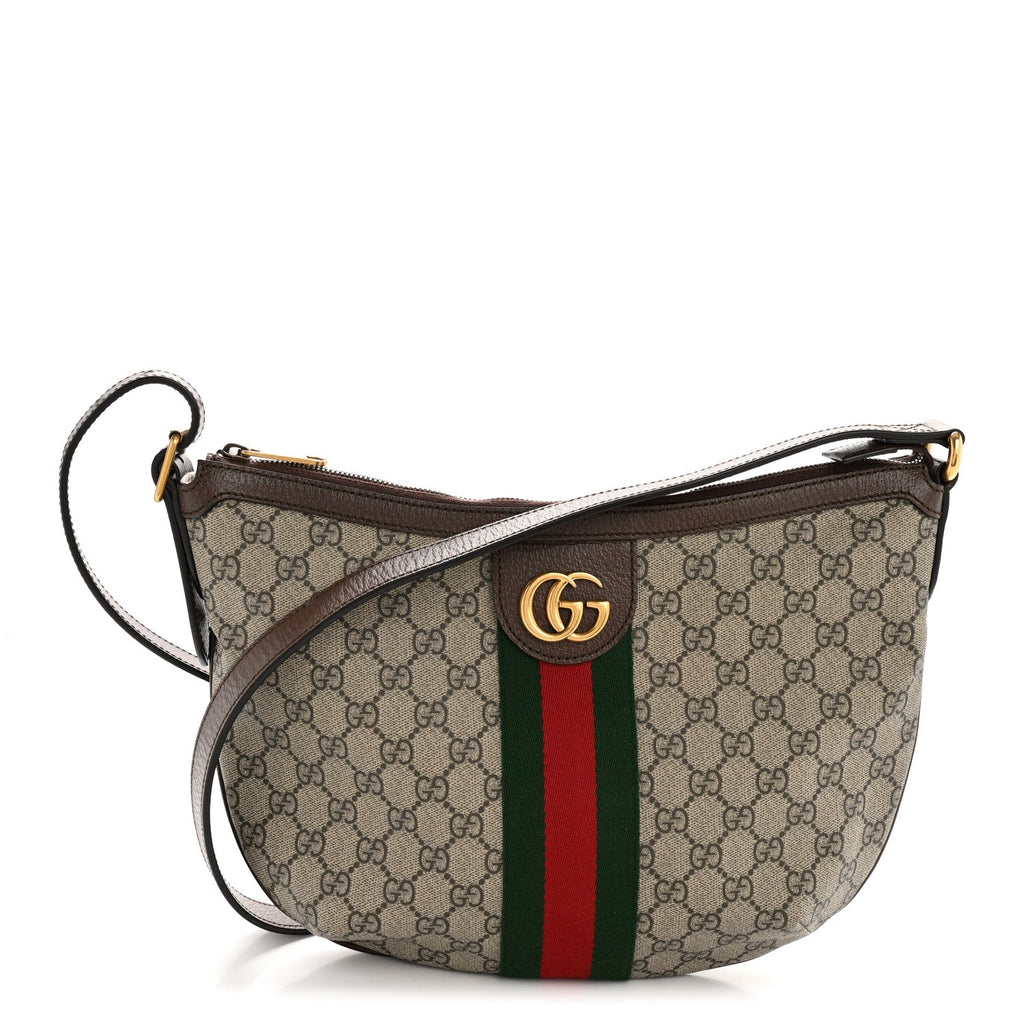 GG Supreme Monogram Web Small Ophidia Half Moon Hobo Brown product image 1, provided for visual reference and product detail