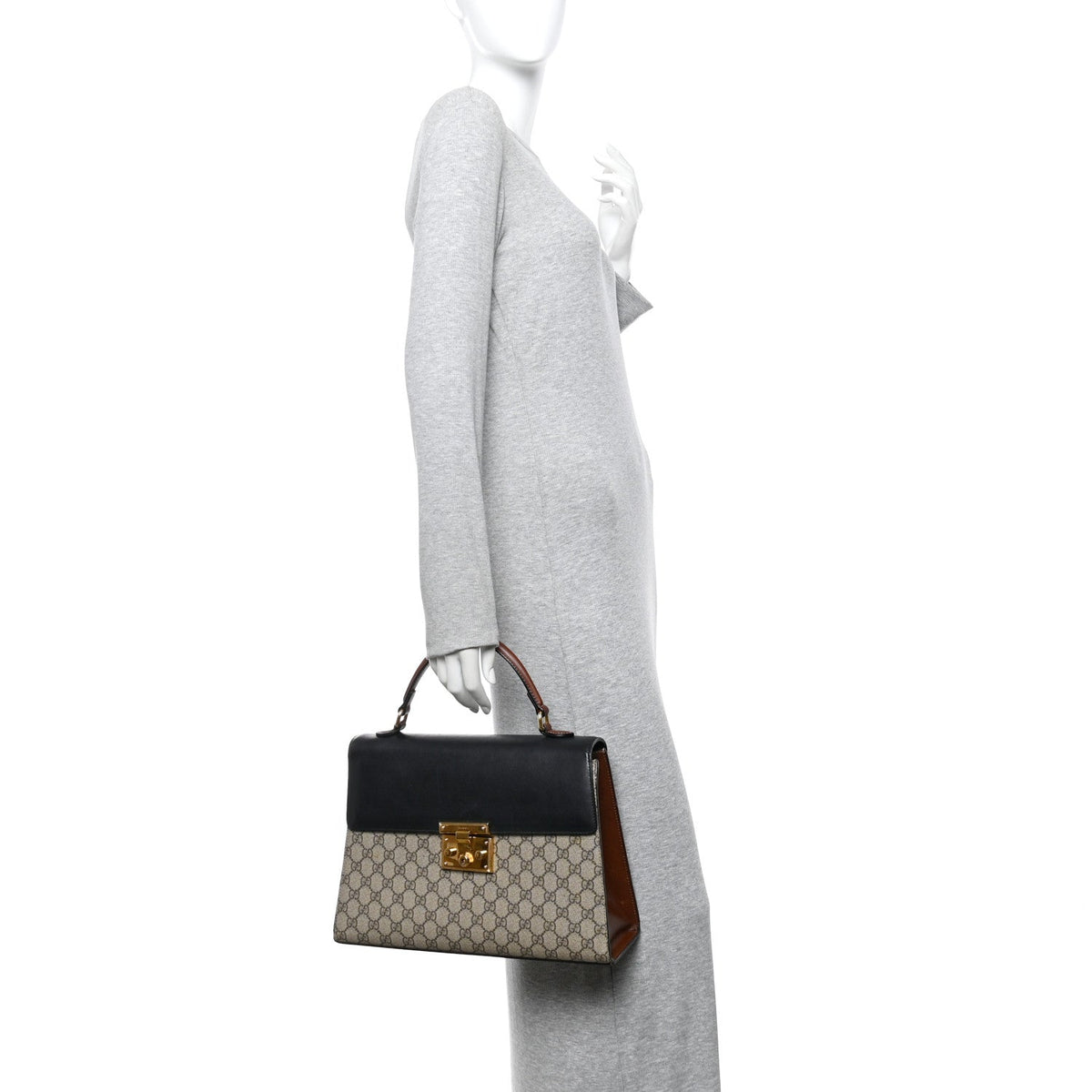 GG Supreme Monogram Calfskin Medium Padlock Top Handle Bag Beige Black Cuir product image 2, provided for visual reference