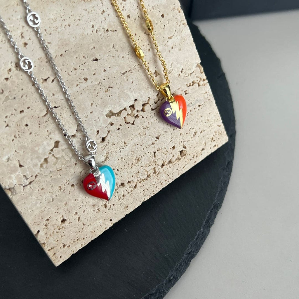 Double Gucci Interlocking Gucci Heart Lightning Charm Necklace product image 8, provided for visual reference and product