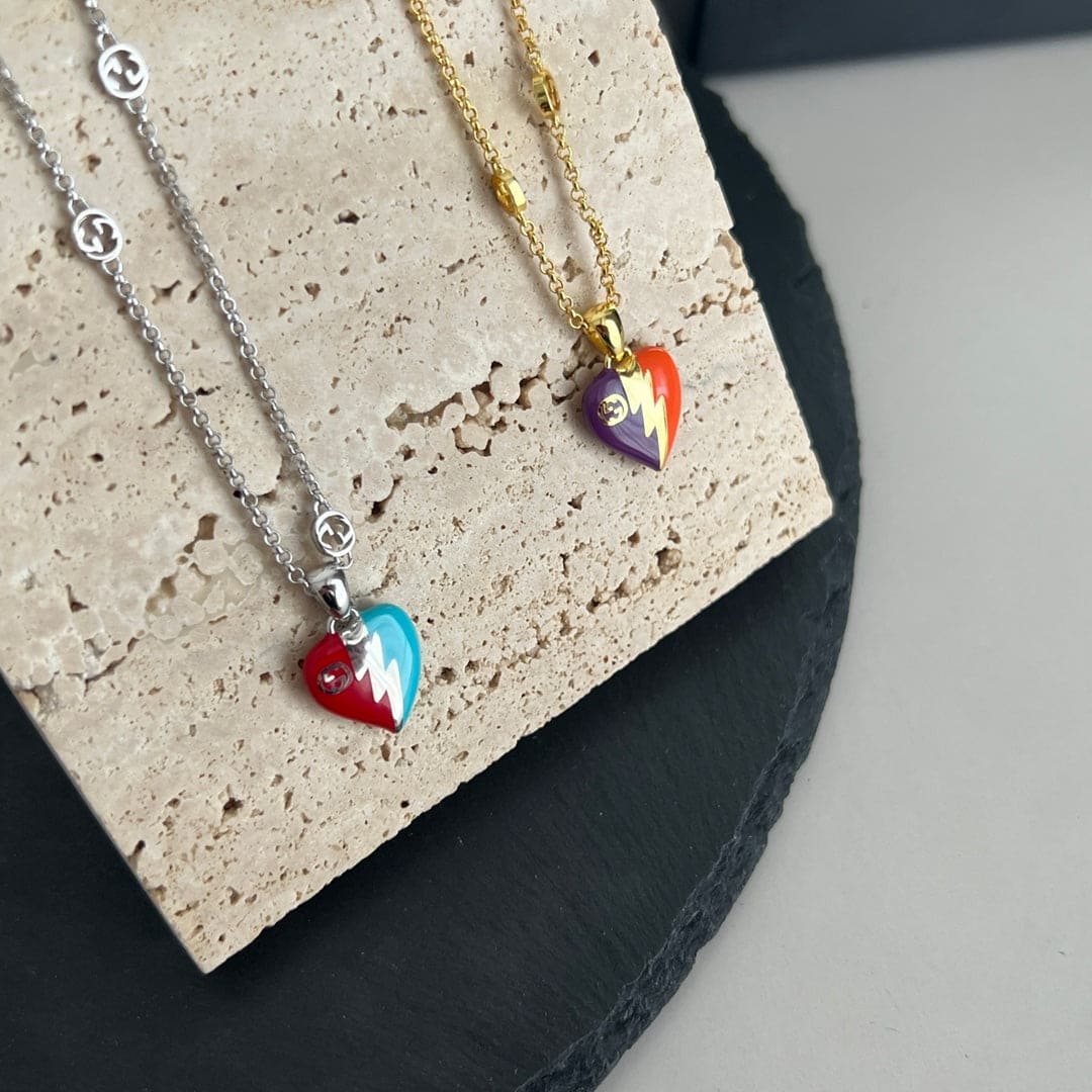 Double Gucci Interlocking Gucci Heart Lightning Charm Necklace product image 8, provided for visual reference and product