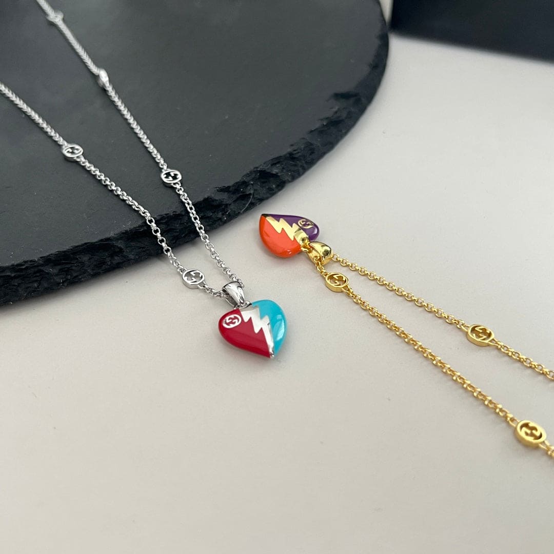 Double Gucci Interlocking Gucci Heart Lightning Charm Necklace product image 7, provided for visual reference and product