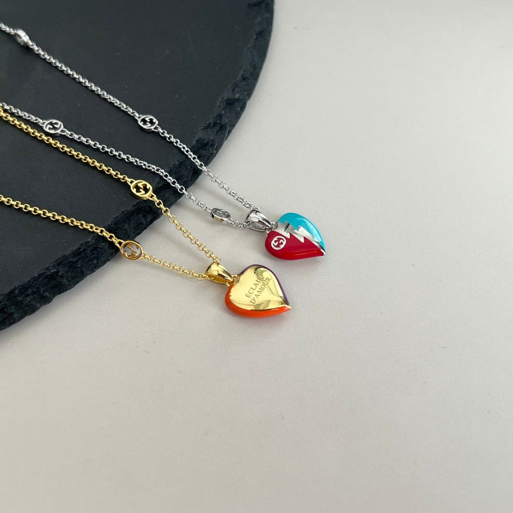 Double Gucci Interlocking Gucci Heart Lightning Charm Necklace product image 6, provided for visual reference and product