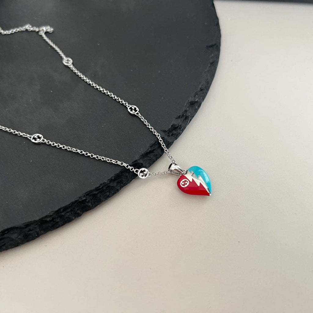 Double Gucci Interlocking Gucci Heart Lightning Charm Necklace product image 2, provided for visual reference and product